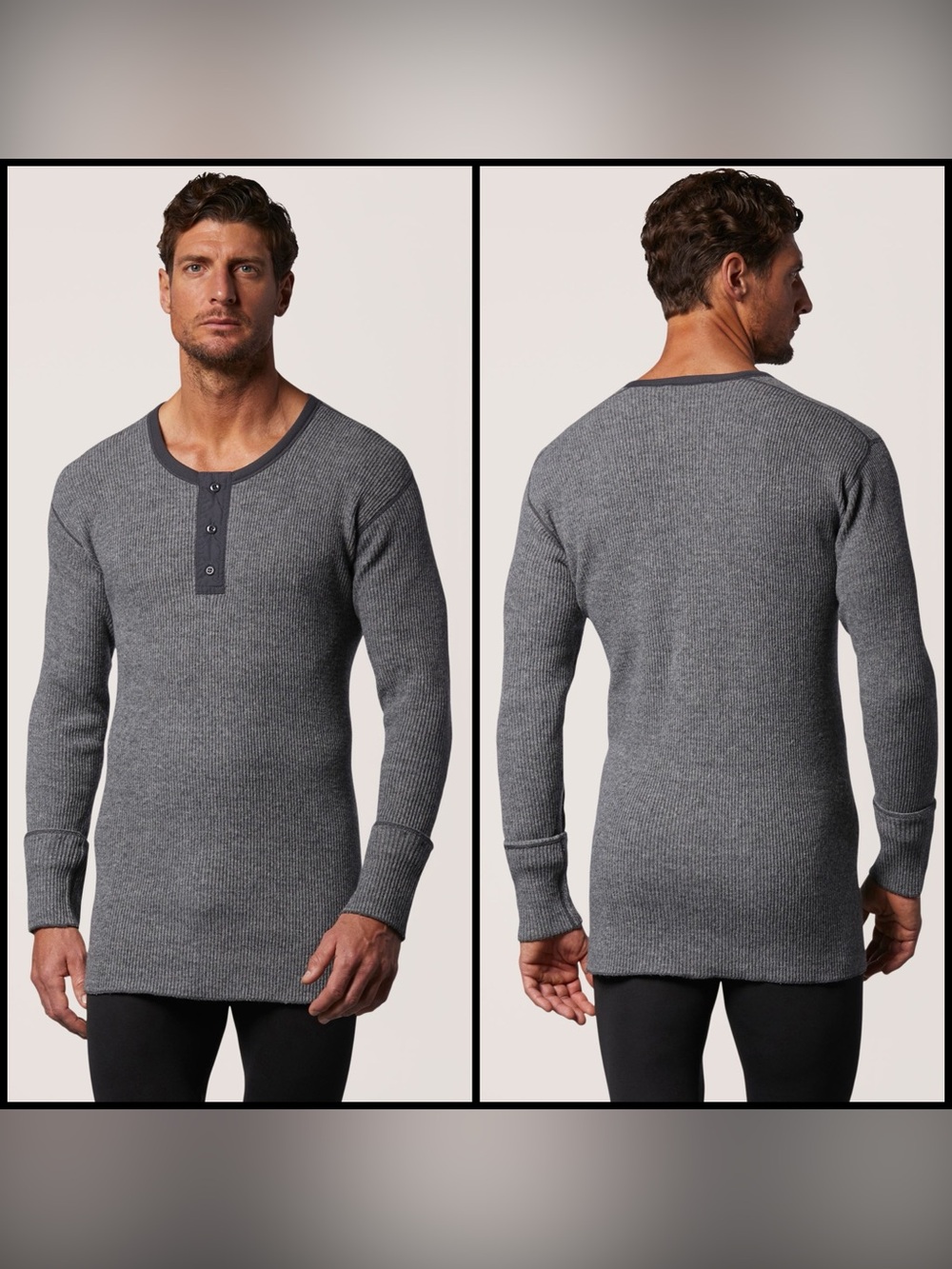 WindRiver Men's Heavy Rib Wool Blend Long Henley Lagenlook Gorpcore Shirt L